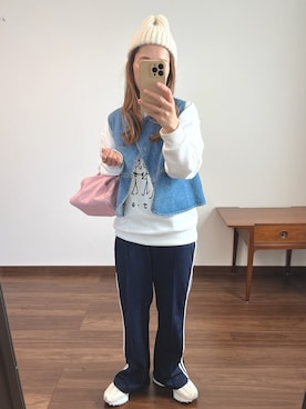 「ジャージーパンツ」｜「アイテム（スウェット）」を使った、nanさん（レディース・155cm）の冬コーディネート