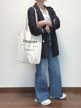 「紺ブレ」｜「アイテム（ブルゾン）」を使った、nanさん（レディース・155cm）の春コーディネート