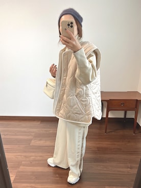 「キルティングベスト」｜「アイテム（ブルゾン）」を使った、nanさん（レディース・155cm）の冬コーディネート