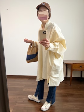 「ビッグシャツ」｜「アイテム（キャップ）」を使った、nanさん（レディース・155cm）の春コーディネート