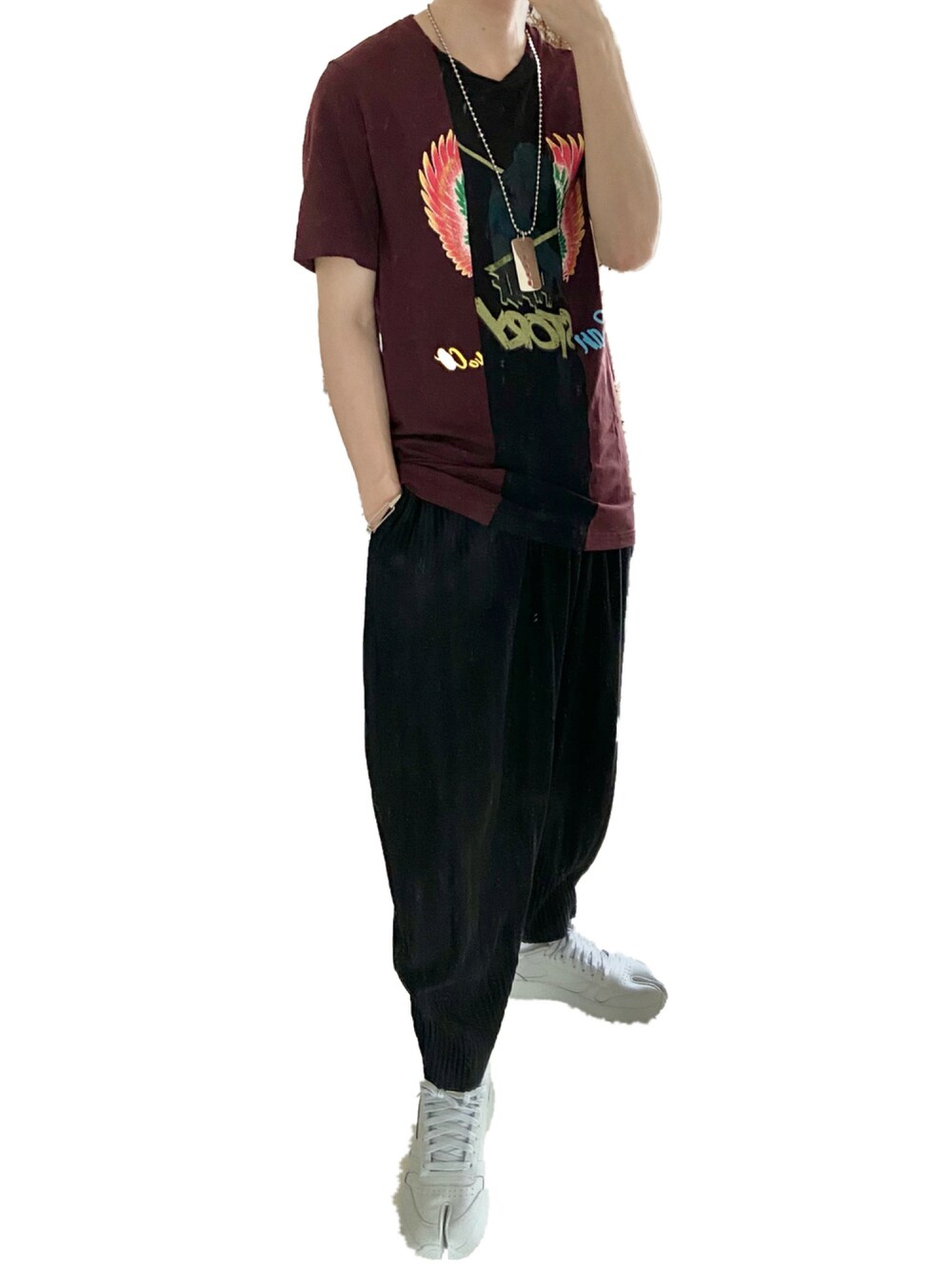 「夏コーデ、リラックススタイル、カジュアル、スニーカー、モード、Maison Margiela」｜「Maison MargielaのMAISON MARGIELA T-shirts（Tシャツ/カットソー、ブラウン系）」を使った、Don'tFollowMeさん（メンズ・165cm）の夏コーディネートの1枚目の写真