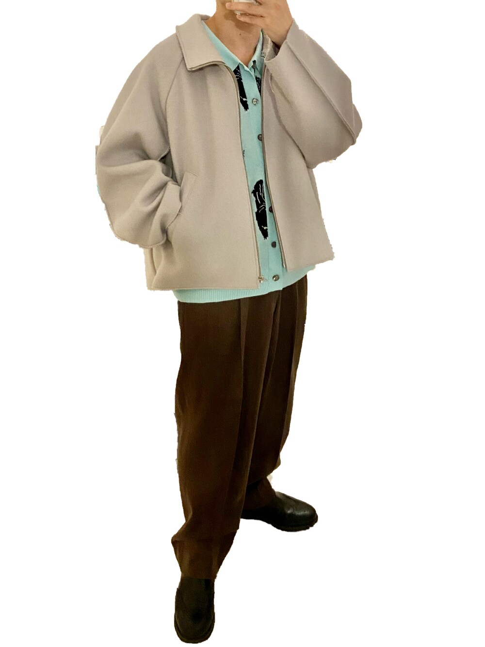 「ブルー」｜「my beautiful landletの【my beautiful landlet】 double beaver zip blouson（ブルゾン、ベージュ系）」を使った、Don'tFollowMeさん（メンズ・165cm）の冬コーディネートの1枚目の写真