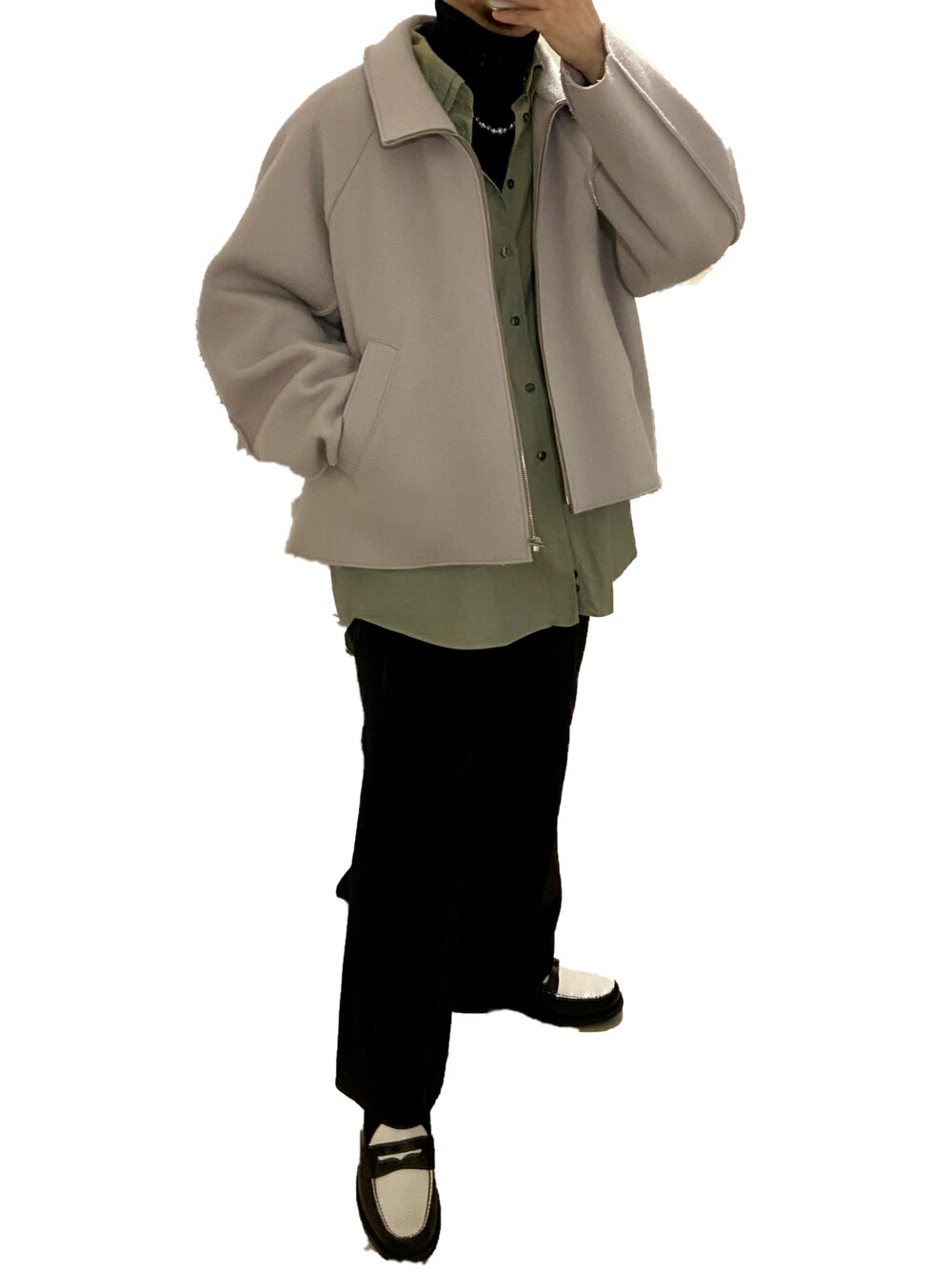 「my beautiful landletの【my beautiful landlet】 double beaver zip blouson（ブルゾン、ベージュ系）」を使った、Don'tFollowMeさん（メンズ・165cm）の冬コーディネートの1枚目の写真