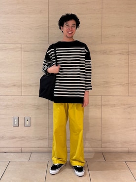 「アイテム（パンツ、イエロー系）」を使った、Bshopスタッフさん（メンズ・170cm）の秋コーディネート