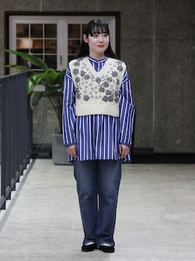 「FALKE（ファルケ）のアイテム」を使った、Bshopスタッフさん（レディース・162cm）の冬コーディネート