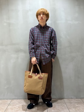 「アイテム（バッグ、グリーン系）」を使った、Bshopスタッフさん（メンズ・170cm）の冬コーディネート