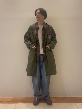 「アイテム（その他アウター、グリーン系）」を使った、Bshopスタッフさん（メンズ・184cm）の冬コーディネート