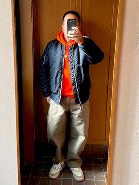 「GU（ジーユー）のアイテム（カーゴパンツ）」を使った、TEDTEDMANさん（メンズ・168cm）の冬コーディネート