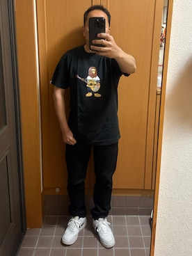 「A BATHING APE（アベイシングエイプ）のアイテム（Tシャツ/カットソー、ブラック系）」を使った、TEDTEDMANさん（メンズ・168cm）の春コーディネート