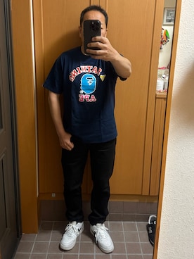 「A BATHING APE（アベイシングエイプ）のアイテム（Tシャツ/カットソー、ブルー系）」を使った、TEDTEDMANさん（メンズ・168cm）の春コーディネート