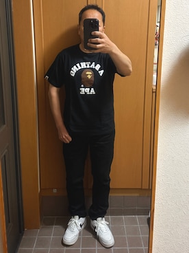 「A BATHING APE（アベイシングエイプ）のアイテム（Tシャツ/カットソー、ブラック系）」を使った、TEDTEDMANさん（メンズ・168cm）の春コーディネート
