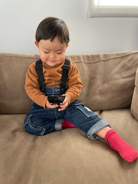 「赤い靴下」｜「アイテム（サロペット/オーバーオール）」を使った、muuさん（キッズ・80cm）の秋コーディネート