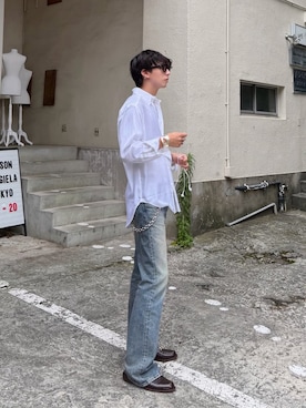 「SUBLATIONS（サブレーションズ）のアイテム（シャツ/ブラウス、ホワイト系）」を使った、kanayamataiseiさん（メンズ・178cm）の夏コーディネート