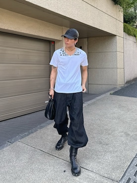 「SINSS（シンス）のWide balloon denim / ワイドバルーンデニム（デニムパンツ）」を使った、kanayamataiseiさん（メンズ・178cm）の夏コーディネート