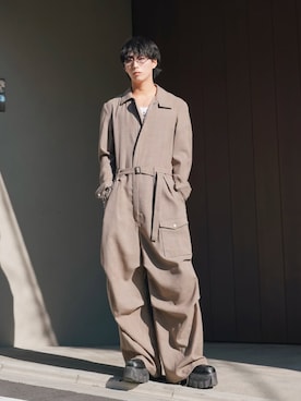 「SUBLATIONS（サブレーションズ）のアイテム（オールインワン・サロペット、ベージュ系）」を使った、kanayamataiseiさん（メンズ・178cm）の春コーディネート