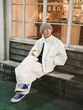 「アイテム（ジャケット/アウター、ホワイト系）」を使った、kanayamataiseiさん（メンズ・177cm）の冬コーディネート