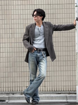 「SUBLATIONS（サブレーションズ）のアイテム（Tシャツ/カットソー、グレー系）」を使った、kanayamataiseiさん（メンズ・178cm）の夏コーディネート