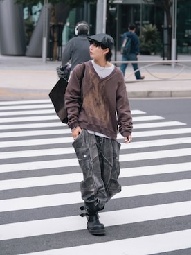 「SUBLATIONS（サブレーションズ）のアイテム（ニット/セーター、ブラウン系）」を使った、kanayamataiseiさん（メンズ・178cm）の春コーディネート