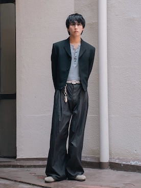 「SUBLATIONS（サブレーションズ）のアイテム（パンツ、ブラック系）」を使った、kanayamataiseiさん（メンズ・178cm）の夏コーディネート