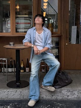 「SUBLATIONS（サブレーションズ）のアイテム（シャツ/ブラウス、ブルー系）」を使った、kanayamataiseiさん（メンズ・178cm）の夏コーディネート
