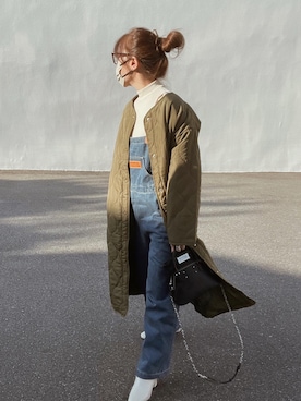 「Riberry（リベリー）のキルティングロングコート（ノーカラーコート）」を使った、AYAさん（レディース・158cm）の秋コーディネート