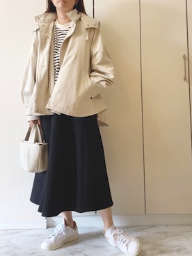「reca（レカ）のサイドスリットボーダートップス（Tシャツ/カットソー）」を使った、NAnaさん（レディース・158cm）の春コーディネート