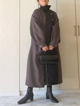 「アシンメトリー」｜「アイテム（ノーカラーコート）」を使った、NAnaさん（レディース・158cm）の冬コーディネート