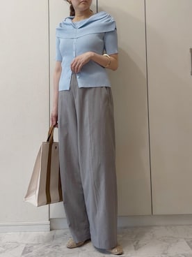 「SENSE OF PLACE by URBAN RESEARCH（センスオブプレイスバイアーバンリサーチ）の『洗濯可』オフショルリブセーター(半袖)（ニット/セーター、ブルー系）」を使った、NAnaさん（レディース・158cm）の夏コーディネート