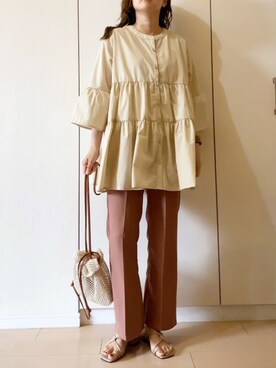 「AmbreNeige」｜「アイテム（スラックス）」を使った、NAnaさん（レディース・158cm）の夏コーディネート