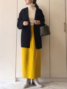 「リブニット」｜「アイテム（ノーカラーコート）」を使った、NAnaさん（レディース・158cm）の秋コーディネート