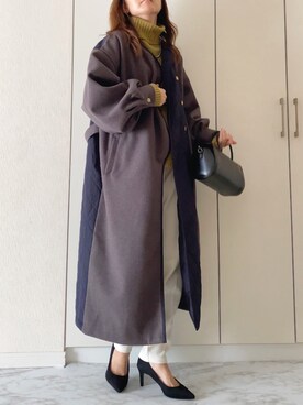 「アシンメトリー」｜「アイテム（ノーカラーコート）」を使った、NAnaさん（レディース・158cm）の冬コーディネート