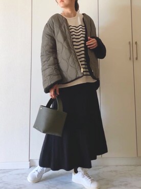 「スタンスミス」｜「アイテム（ノーカラーコート）」を使った、NAnaさん（レディース・158cm）の秋コーディネート