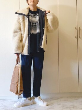 「ADAM ET ROPE'（アダムエロペ）のアイテム（ブルゾン）」を使った、NAnaさん（レディース・158cm）の冬コーディネート
