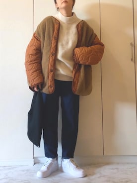 「ECRIRE（エクリール）のアイテム（ノーカラージャケット）」を使った、NAnaさん（レディース・158cm）の冬コーディネート