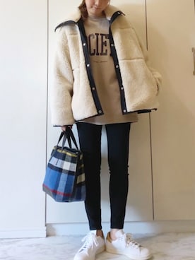「ADAM ET ROPE'（アダムエロペ）のアイテム（ブルゾン）」を使った、NAnaさん（レディース・158cm）の冬コーディネート