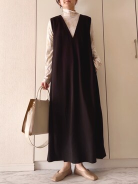 「スクエアトゥ」｜「アイテム（ジャンパースカート）」を使った、NAnaさん（レディース・158cm）の冬コーディネート