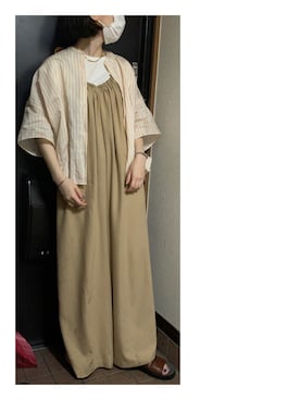 「ノーカラーシャツ」｜「アイテム（オールインワン・サロペット）」を使った、ハルさん（レディース・158cm）の夏コーディネート