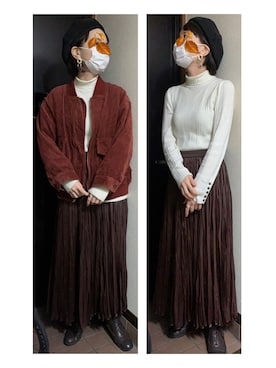 「リブニット」｜「アイテム（ハンチング/ベレー帽）」を使った、ハルさん（レディース・158cm）の秋コーディネート