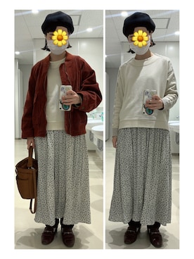 「ビットローファー」｜「アイテム（ハンチング/ベレー帽）」を使った、ハルさん（レディース・158cm）の春コーディネート