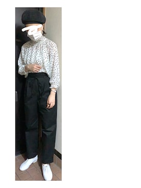 「ハイウエストパンツ」｜「アイテム（ハンチング/ベレー帽）」を使った、ハルさん（レディース・158cm）の夏コーディネート
