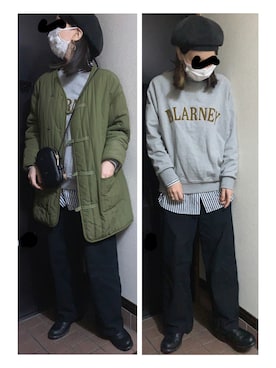 「スウェットコーデ」｜「アイテム（ハンチング/ベレー帽）」を使った、ハルさん（レディース・158cm）の冬コーディネート