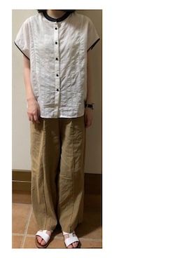 「ノーカラーシャツ」｜「アイテム（サンダル）」を使った、ハルさん（レディース・158cm）の夏コーディネート