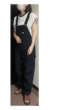 「白黒」｜「アイテム（サロペット/オーバーオール）」を使った、ハルさん（レディース・158cm）の夏コーディネート