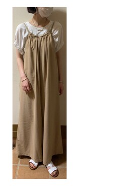 「ギャザー」｜「アイテム（オールインワン・サロペット）」を使った、ハルさん（レディース・158cm）の夏コーディネート