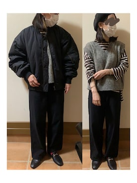 「ニットベスト」｜「アイテム（MA-1）」を使った、ハルさん（レディース・158cm）の秋コーディネート