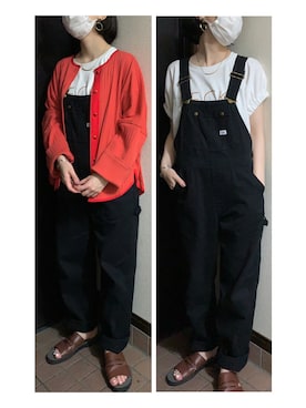 「黒パンツ」｜「アイテム（サロペット/オーバーオール）」を使った、ハルさん（レディース・158cm）の春コーディネート