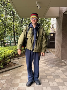 「mister durden のアイテム（ジャケット/アウター、グリーン系）」を使った、TADANOBUASANO さん（メンズ・177cm）の春コーディネート