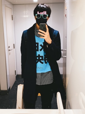 「COMME CA ISM（コムサイズム）のアイテム（チェスターコート）」を使った、ひろさん（メンズ・183cm）の冬コーディネート
