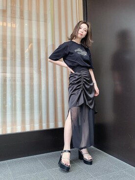 「ENVYM（アンビー）のステッチサンダル（サンダル）」を使った、ENVYM_ERIKAさん（レディース・160cm）の夏コーディネート