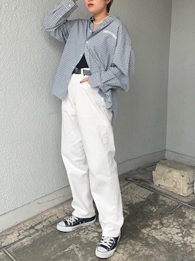 「CONVERSE（コンバース）のCONVERSE コンバース オール スター オックス / ALL STAR OX(BLACK) 32160321（スニーカー）」を使った、リホさん（レディース・162cm・20代）の夏コーディネート